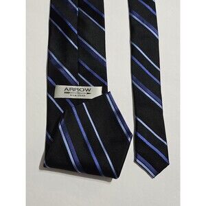 Arrow USA 1851 100% Silk Necktie Classic Striped Pattern Of Black & Blue Tie
